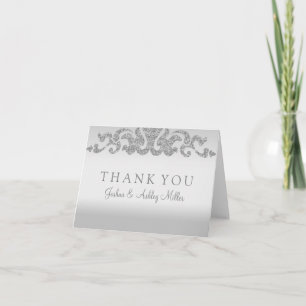 Cartão De Agradecimento Silver Glitter Wedding Thank You Note Cards