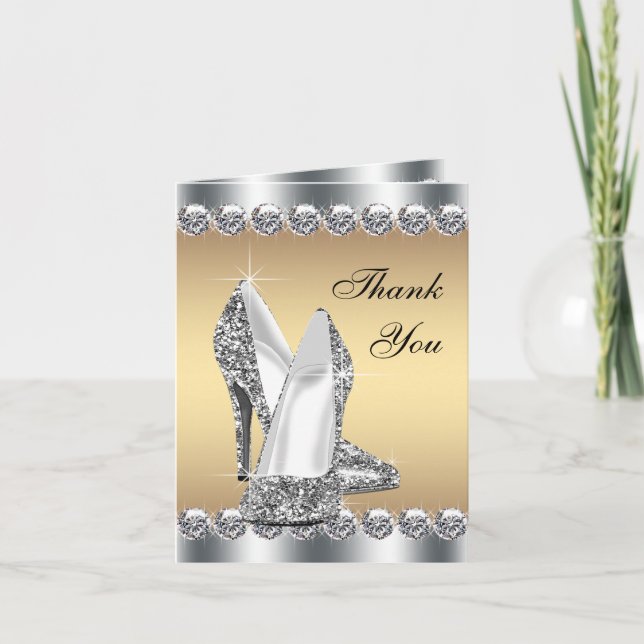 Cartão De Agradecimento Silver Gold High Heel Shoe Thank You Cards (Frente)