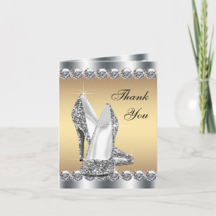 Cartão De Agradecimento Silver Gold High Heel Shoe Thank You Cards