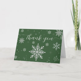 Cartão De Agradecimento Silver Green Magical Winter Snowflake Baby Shower 