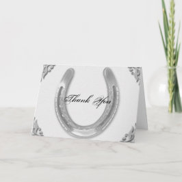 Cartão De Agradecimento Silver Horseshoe on White Wedding Thank You card