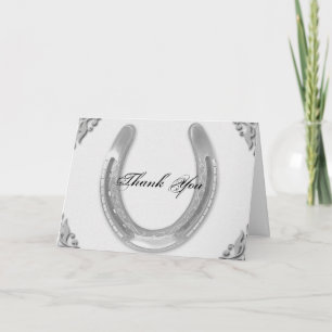 Cartão De Agradecimento Silver Horseshoe on White Wedding Thank You card