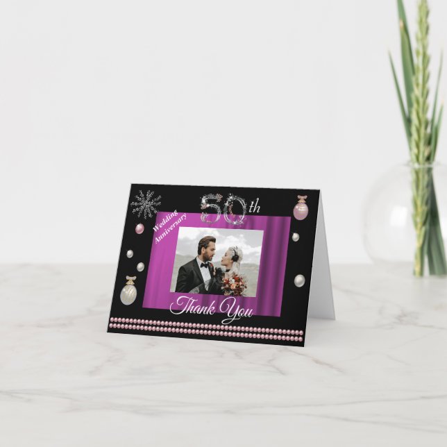 Cartão De Agradecimento Silver Pearls 50º Obrigados de Natal do Aniversári (Frente)