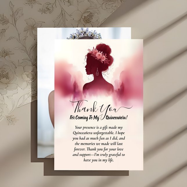 Cartão De Agradecimento Silver Plum Lace Gown Boho Burgundy Quinceanera (Criador carregado)