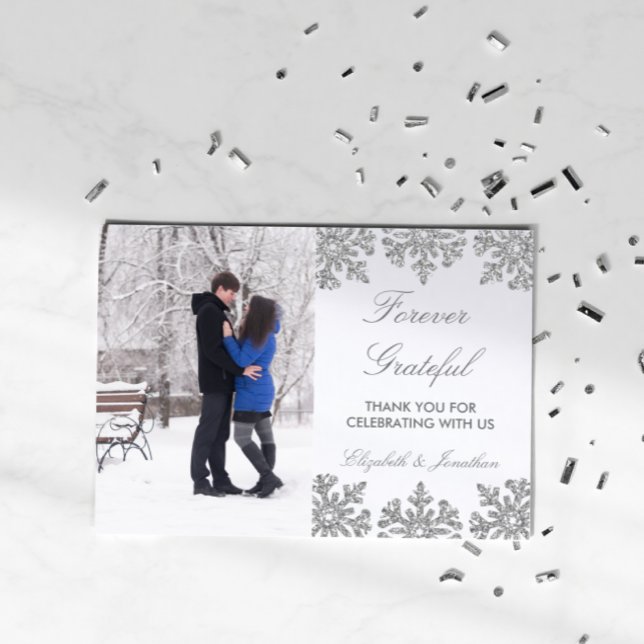 Cartão De Agradecimento Silver Snowflake Winter Wedding (Criador carregado)