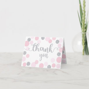 Cartão De Agradecimento Silver Sprinkles Dispersão Pontos Rosa Obrigado
