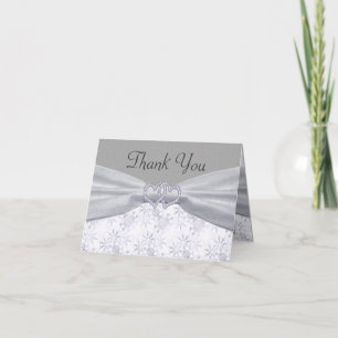 Cartão De Agradecimento Silver, White Stars & Snowflakes Wedding