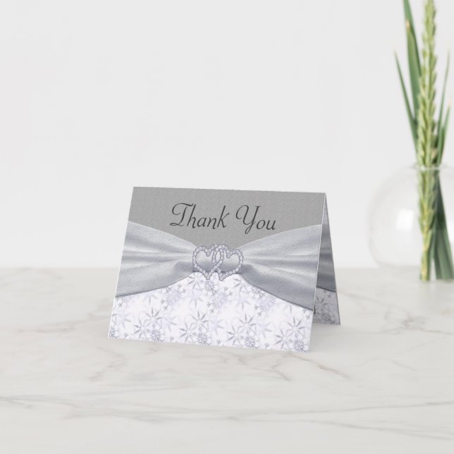 Cartão De Agradecimento Silver, White Stars & Snowflakes Wedding (Frente)