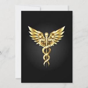 Cartão De Agradecimento Símbolo Poligonal Dourado Caduceus