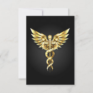 Cartão De Agradecimento Símbolo Poligonal Dourado Caduceus