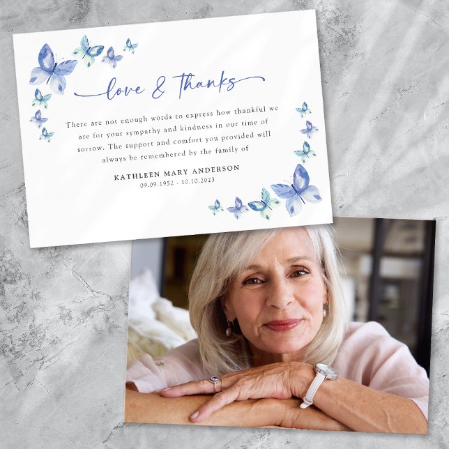 Cartão De Agradecimento Simpatia Borboletas Foto Funeral (Criador carregado)