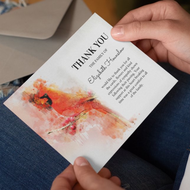 Cartão De Agradecimento Simpatia Cardeal Vermelha Funeral (Criador carregado)