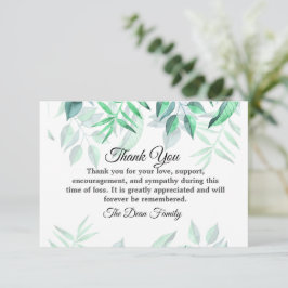 Cartão De Agradecimento Simpatia de Aquarela Minimalista Verde Funeral