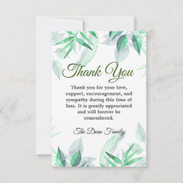 Cartão De Agradecimento Simpatia de Aquarela Minimalista Verde Funeral