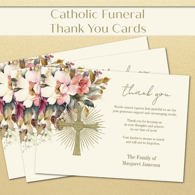 Cartão De Agradecimento Simpatia de Condolência Funeral Floral Católica Ro (Criador carregado)