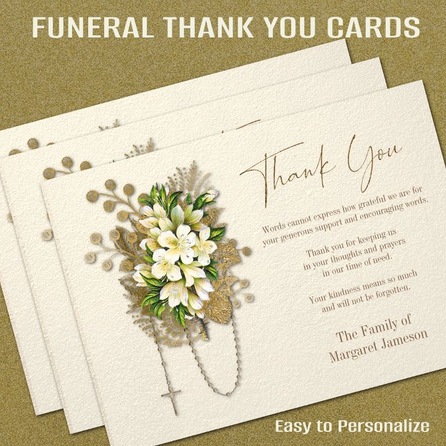 Cartão De Agradecimento Simpatia de Condolência Funeral Floral Católica Ro (Catholic Funeral Thank You Cards - Easy to Personalize -= FREE SHIPPING at checkout)
