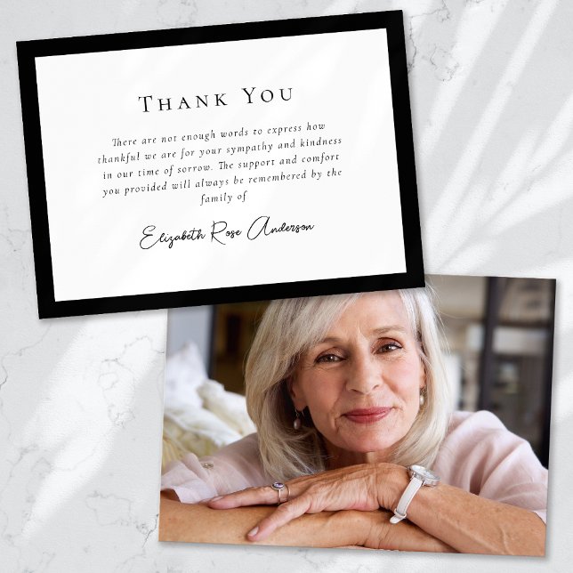 Cartão De Agradecimento Simpatia de Foto Branca Negra Funeral (Criador carregado)