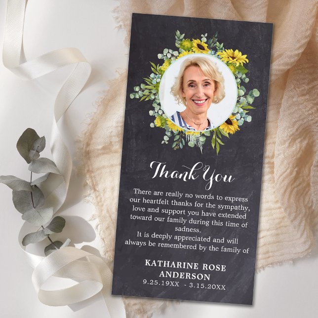 Cartão De Agradecimento Simpatia de Foto do Enxerto Funeral de Girassol Eu (Criador carregado)