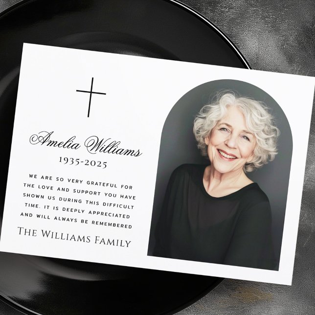 Cartão De Agradecimento Simpatia de funeral de foto de arco elegante (Elegant arch photo cross funeral sympathy thank you card)