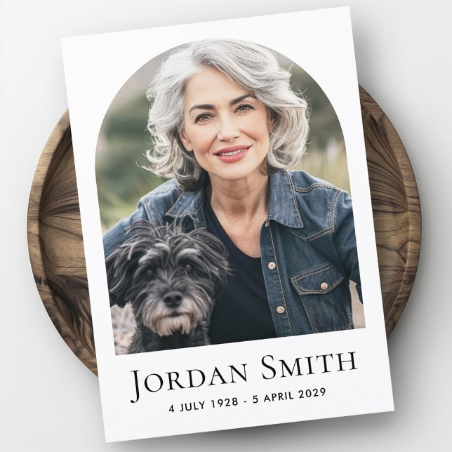 Cartão De Agradecimento Simpatia de funeral de fotos brancas clássicas de  (Elegant arch classic white photo funeral sympathy thank you card)