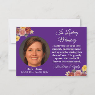 Cartão De Agradecimento Simpatia de memória amorosa Cores azuis funerais 