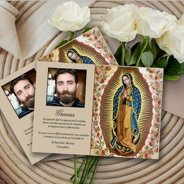 Cartão De Agradecimento Simpatia Elegante Guadalupe Funeral Obrigado Cartõ (la virgen de guada funeral memorial thank you card, funeral thank you cards, bereavement, elegant, )