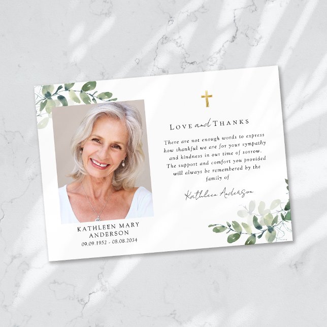 Cartão De Agradecimento Simpatia Eucalyptus Cross Foto Funeral (Criador carregado)