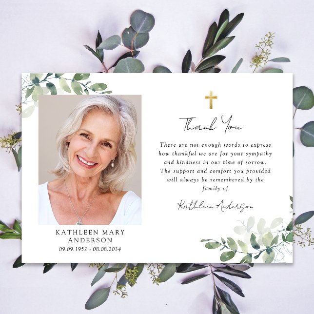 Cartão De Agradecimento Simpatia Eucalyptus Cross Foto Funeral (Criador carregado)