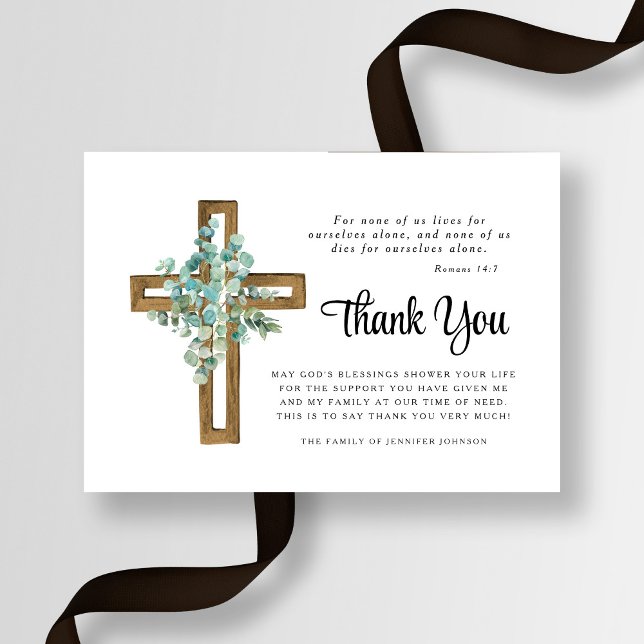 Cartão De Agradecimento Simpatia Eucalyptus Cross Funeral (Sympathy Eucalyptus Cross Funeral Thank You Card)