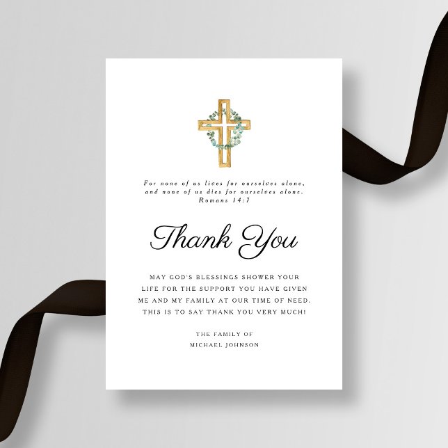 Cartão De Agradecimento Simpatia Eucalyptus Cross Funeral (Sympathy Eucalyptus Cross Funeral Thank You Card)