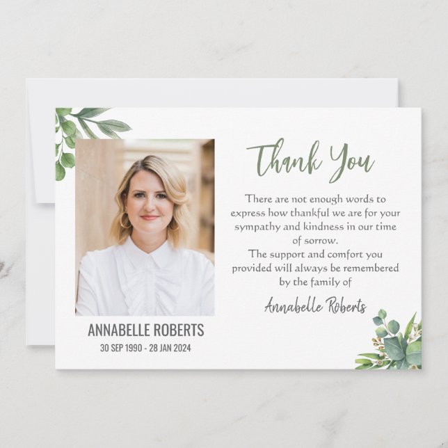 Cartão De Agradecimento Simpatia Eucalyptus Deixa Foto Funeral (Frente)