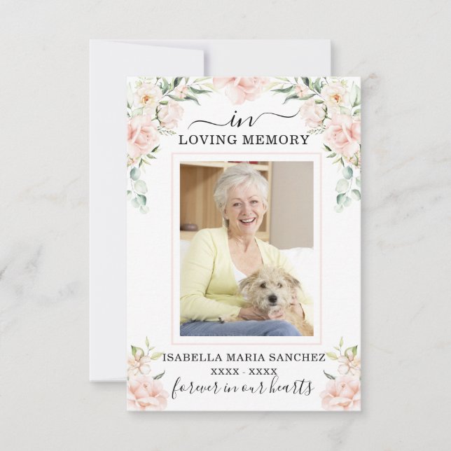 Cartão De Agradecimento Simpatia Foto Funeral Floral Rosa (Frente)