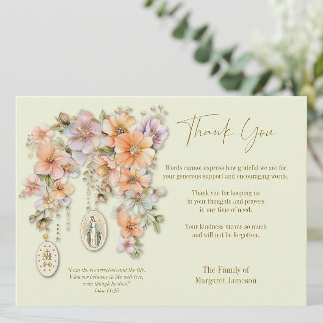 Cartão De Agradecimento Simpatia Funeral Católica Condolência Mary (Criador carregado)