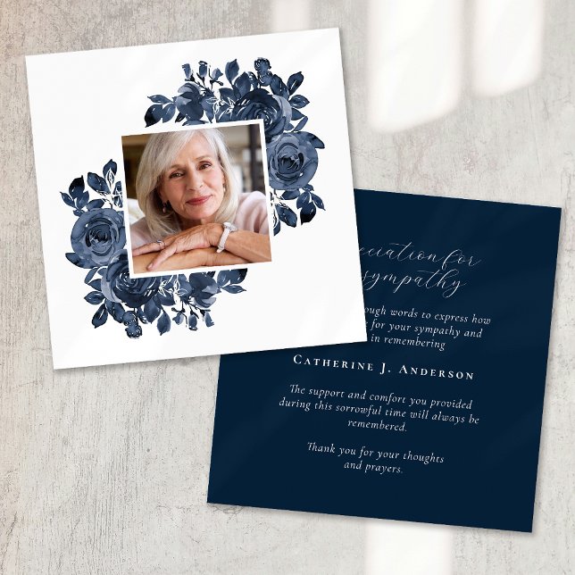 Cartão De Agradecimento Simpatia Funeral de Foto Rosas Azuis (Criador carregado)