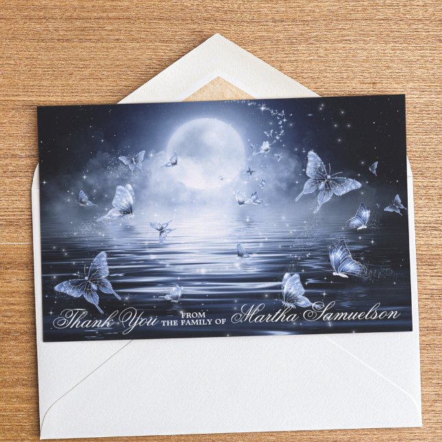 Cartão De Agradecimento Simpatia Funeral Foto da Borboleta Azul Meia-Noite (Criador carregado)