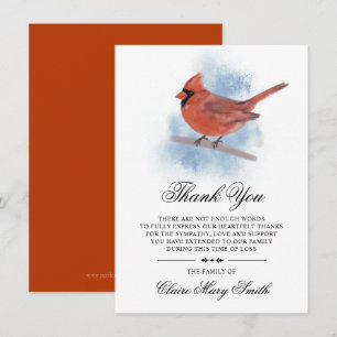 Cartão De Agradecimento Simpatia Funeral OBRIGADO A VOCÊ Cardeal Watercol