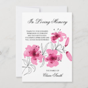 Cartão De Agradecimento Simpatia Funeral OBRIGADO Lily Floral FOTO