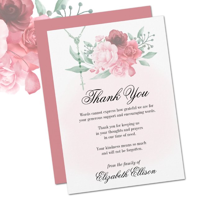 Cartão De Agradecimento Simpatia Funeral Rosas Rosárias (Traditional Catholic Funeral Memorial Thank You  Card)