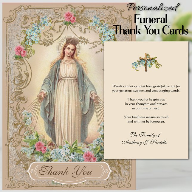 Cartão De Agradecimento Simpatia funerária católica Caramba Obrigado (Personalized Traditional Catholic Virgin Mary Funeral Thank You Cards)