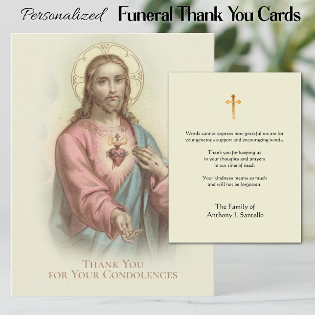Cartão De Agradecimento Simpatia funerária católica Caramba Obrigado (Personaiized Catholic Sacred Heart of Jesus Funeral Memorial Thank You Cards)
