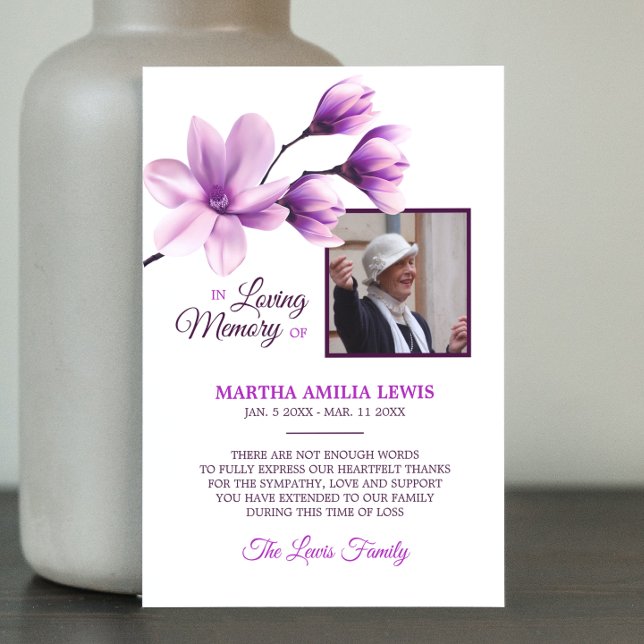 Cartão De Agradecimento Simpatia funerária Lavanda floral OBRIGADO | FOTO (Funeral Sympathy Floral Lavender Purple THANK YOU | PHOTO, picture. )