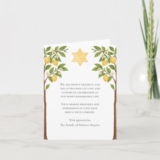 Cartão De Agradecimento Simpatia judaica - Estrela Limão - Árvore Aquarela (Frente)