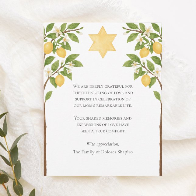 Cartão De Agradecimento Simpatia judaica - Estrela Limão - Árvore Aquarela (Criador carregado)