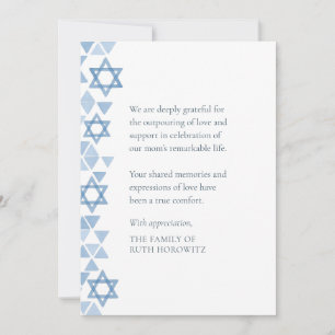 Cartão De Agradecimento Simpatia judaica Estrelas Azuis Modernas de Aquare