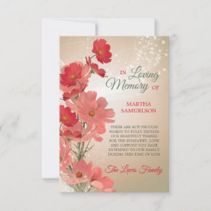Cartão De Agradecimento Simpatia Memória Coral Vermelho Rosa Floral OBRIG