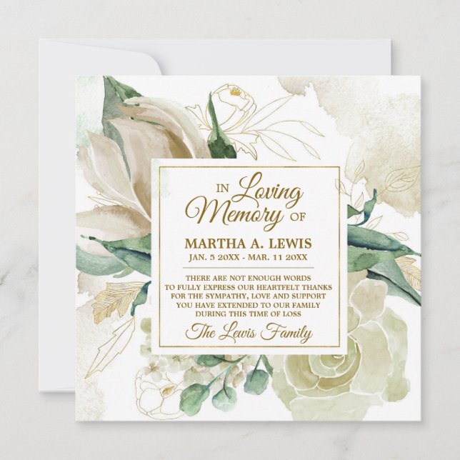 Cartão De Agradecimento Simpatia Memória Creme Floral OBRIGADO (Frente)