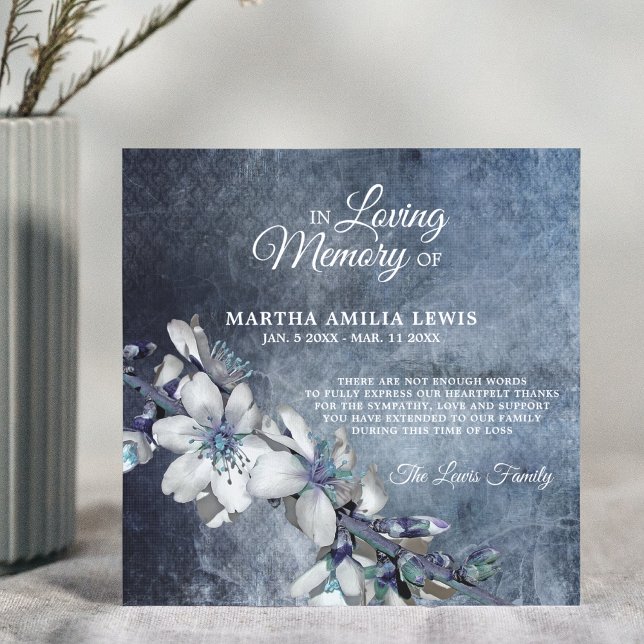 Cartão De Agradecimento Simpatia Memória Flor Azul Floral OBRIGADO (Criador carregado)