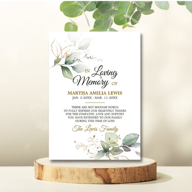 Cartão De Agradecimento Simpatia Memória Greenery Folhas Douradas Obrigado (Criador carregado)