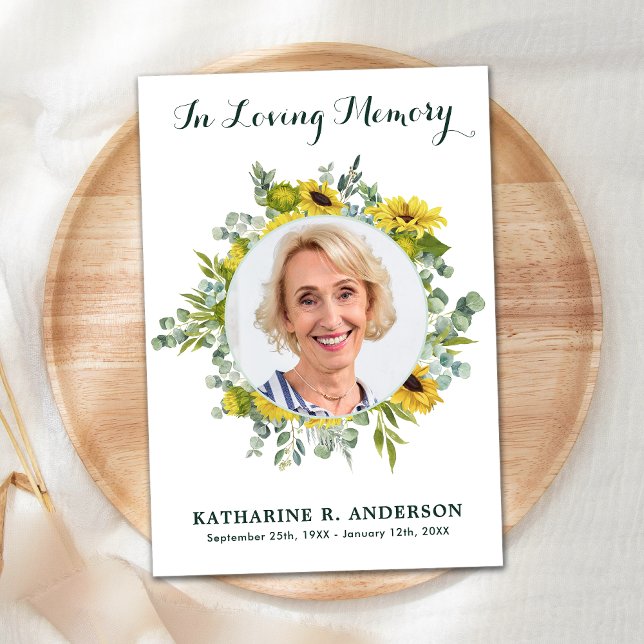 Cartão De Agradecimento Simpatia Memorial de Sunflower Eucalyptus Funeral (Criador carregado)