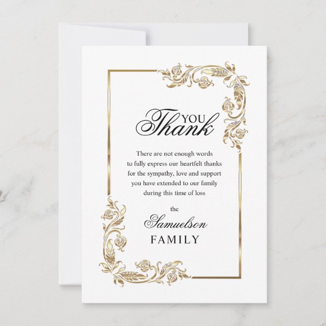 Cartão De Agradecimento Simpatia Memorial White FOTO Dourada Muito Obrigad (Frente)